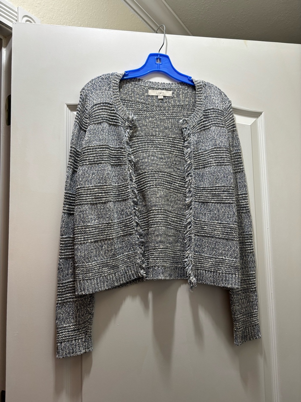 Blue Striped Open-Front Sweater Cardigan